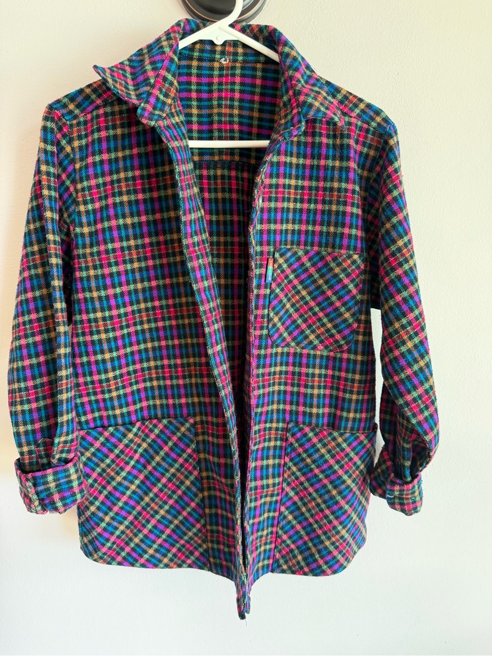 Colorful Plaid Button-Front Jacket - Multicolor vintage